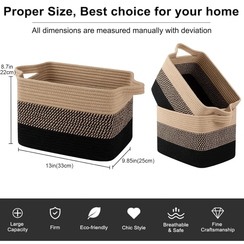 Stylish Woven Tan and Black Storage Baskets